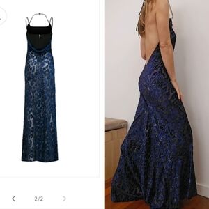 Nwot revolve studio pm Luxury Cobalt Velvet Leopard Semi Sheer Maxi Dress Gown s